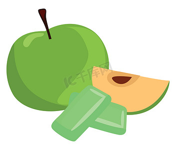 绿色食物插图摄影照片_青苹果口香糖，插图，白色背景上的矢量