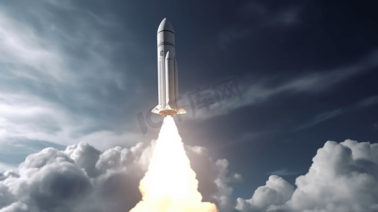 太空火箭火箭飞船摄影照片_云层背景飞船火箭