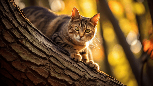 一只猫在爬树