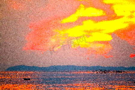 蓝色结晶摄影照片_结晶火焰云日落在海射线五颜六色的天空