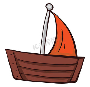 带橙色帆的船，插图，白色背景上的矢量