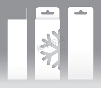 挂盒白色窗口雪形状切出包装模板空白。
