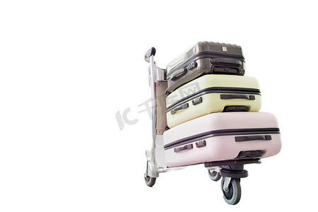 行李车摄影照片_带乘客手提箱的行李车的切口