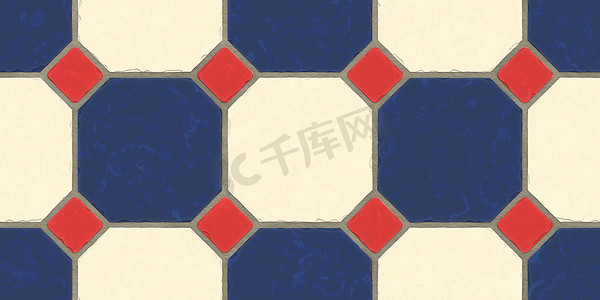 红蓝奶油无缝经典地砖纹理。