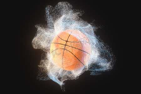 带有运动粒子的篮球，3d 渲染。