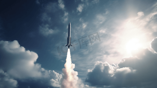 太空火箭火箭飞船摄影照片_云层背景飞船火箭