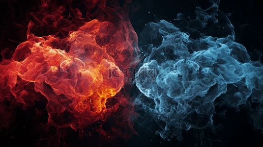 战斗机尾焰背景图片_红蓝火数码壁纸冰与火对决PK