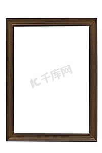 设计背景图片摄影照片_白色背景上的棕色木制相框