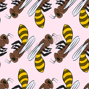 蜜蜂图案、插图、白色背景上的矢量