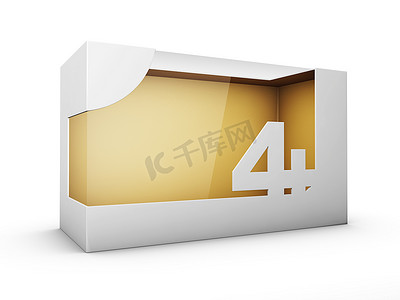 四年及以上玩具带窗口的白色包装盒的 3d 渲染，包括剪切路径