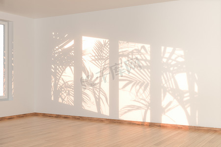 空房间和阴影，木地板，3d 渲染。