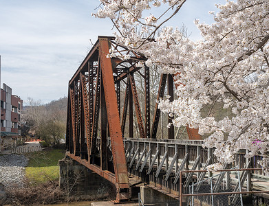 钢梁桥载着德克斯溪摩根镇上的自行车步道