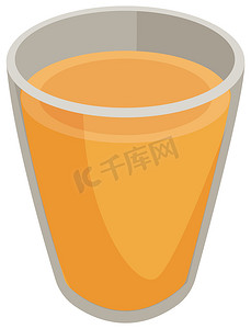 一杯橙汁，插图，白色背景上的矢量