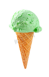 甜筒花纹摄影照片_绿色冰淇淋甜筒