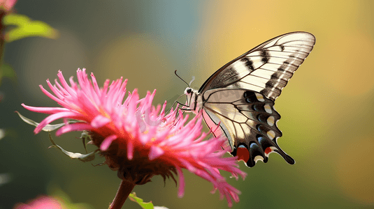 蝴蝶停在粉色花朵上