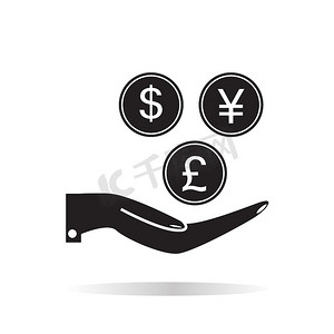 钱矢量图标摄影照片_白色背景下手拿钱的象形文字。