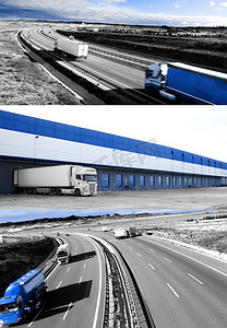 火车和汽车摄影照片_设计国际货运和高速公路