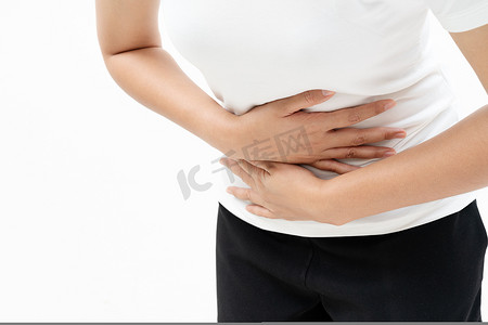 胃胀摄影照片_遭受腹痛的少妇感觉胃痛， s