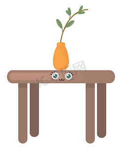 植物在桌子上，插图，白色背景上的矢量