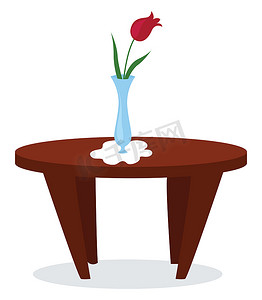 房间背景矢量摄影照片_桌上有花的花瓶，插图，白色 backgr 上的矢量