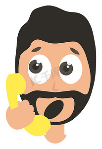 带黄色电话的男人，插图，白色背景上的矢量