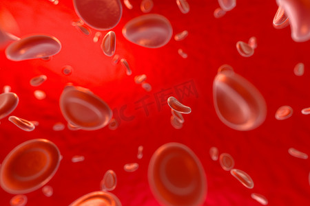 血液和红细胞、抽象概念、生命和健康，3d 渲染。