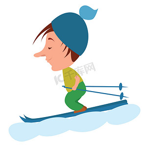 男子在雪地上滑雪，插图，白色背景上的矢量