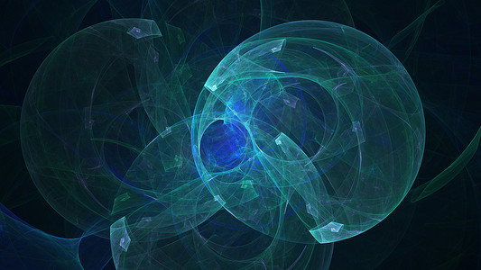 发光的蓝色曲线和球体在黑暗的抽象背景空间宇宙。
