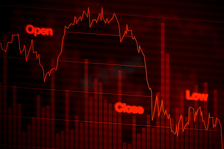 食指向下指手势摄影照片_股票市场图表以红色向下下跌