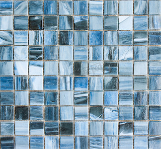 蓝色马赛克瓷砖抽象纹理和背景