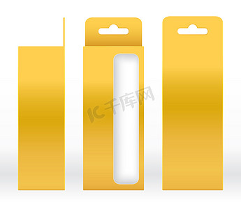 挂盒金色窗口形状切出包装模板空白。