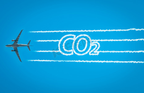 飞机离开喷射尾迹，里面有 CO2 词