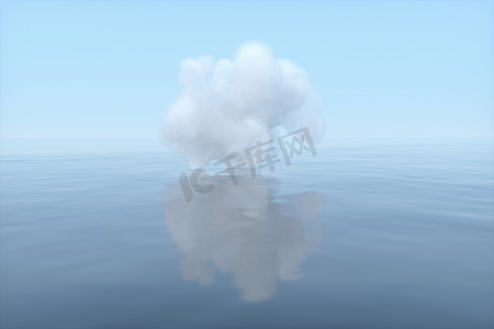 云漂浮在湖面上，宁静的场景，3d 渲染。