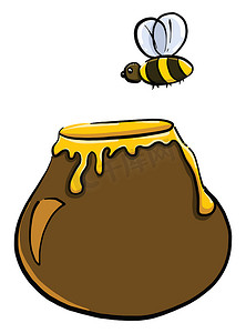 蜂蜜罐，插图，白色背景上的矢量