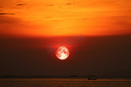 森林夜摄影照片_在夜日落天空的血月回到地平线海