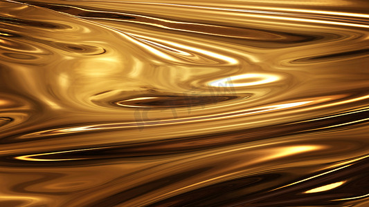 抽象的金色液体光滑背景与波浪奢华。 