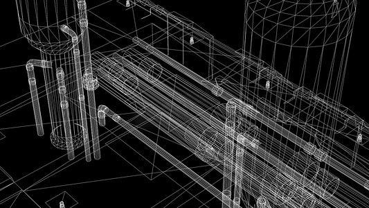 3d工厂模型摄影照片_3d 渲染-工业建筑的线框模型