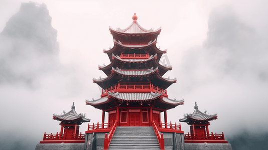 魏轻红皮横屏壁纸摄影照片_白天白天下的红白相间的寺庙