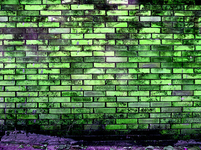 古老砖墙背景绿色表面