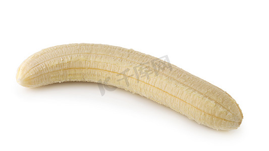 剥香蕉摄影照片_在白色背景隔绝的被剥皮的香蕉切片。