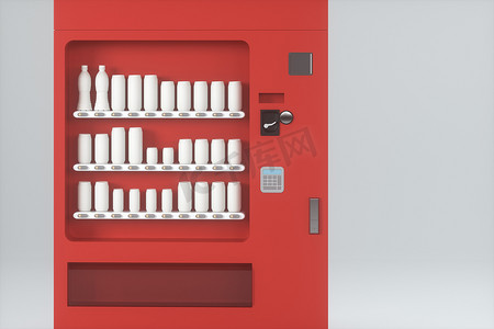 白色背景自动售货机的红色模型，3d 渲染。