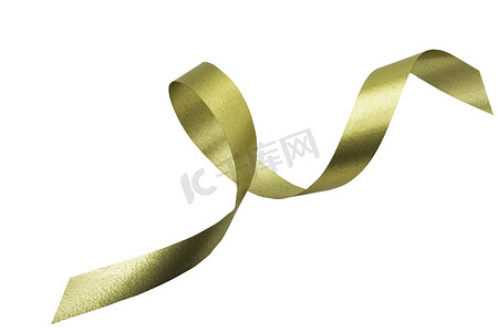 一条金色丝带在白色背景上被隔离，带有剪裁拍拍