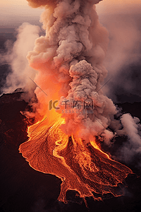 流淌的小河背景图片_火山喷发岩浆流淌浓烟滚滚拍摄背景