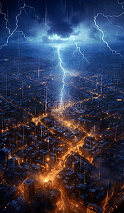雷雨话剧背景图片_自然灾害城市上空暴雨雷电背景