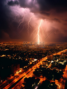 雷电城市暴风雨极端天气自然灾害摄影图