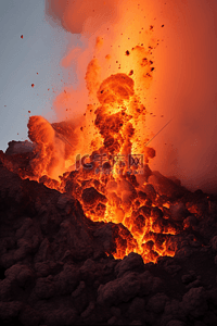 火山喷发岩浆流淌浓烟滚滚拍摄背景