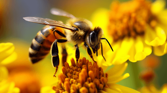 卡通小蜜蜂回家摄影照片_一只蜜蜂在花上
