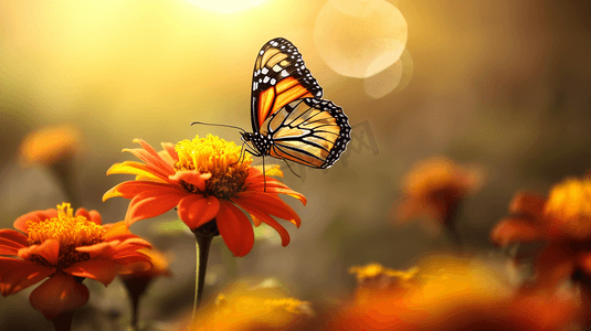 精美蝴蝶结素材摄影照片_一只花上的蝴蝶