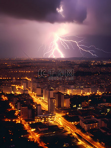 雷电摄影背景图片_极端天气雷电城市暴风雨自然灾害摄影图