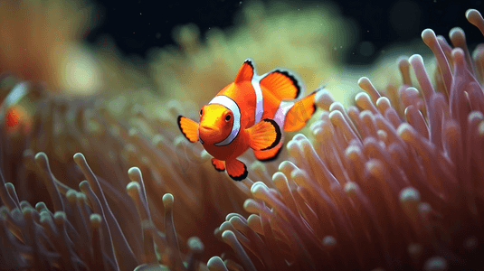 橙色珊瑚中的小丑鱼